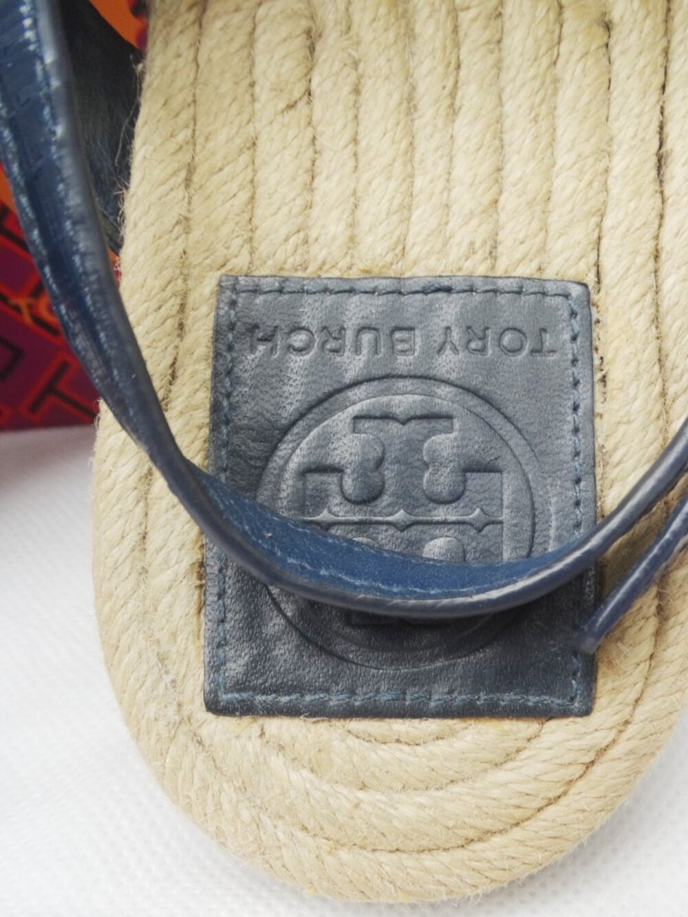 TORY BURCH 8M Penny Flat Bow Espadrille Thong Sandals, navy blue - Picture 4 of 9